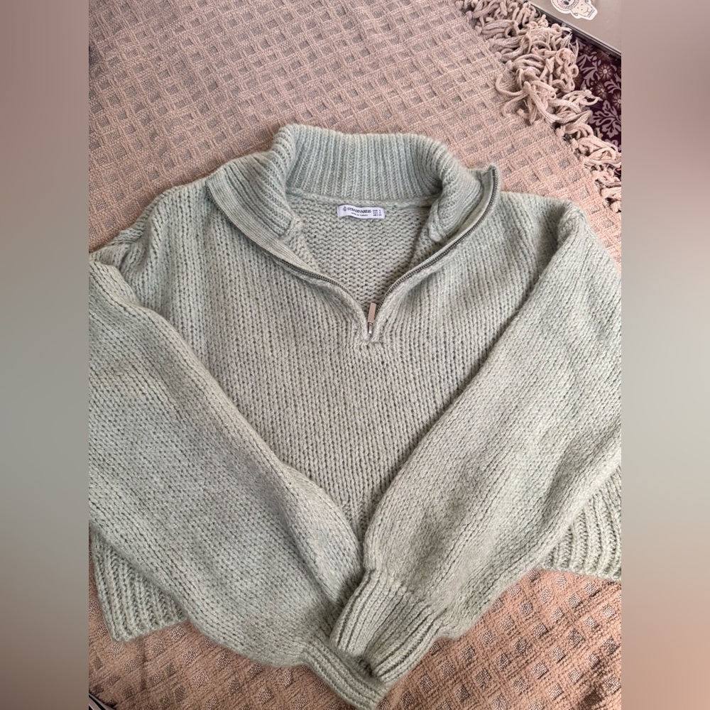 Stradivarius light green quarter Zip Up Sweater